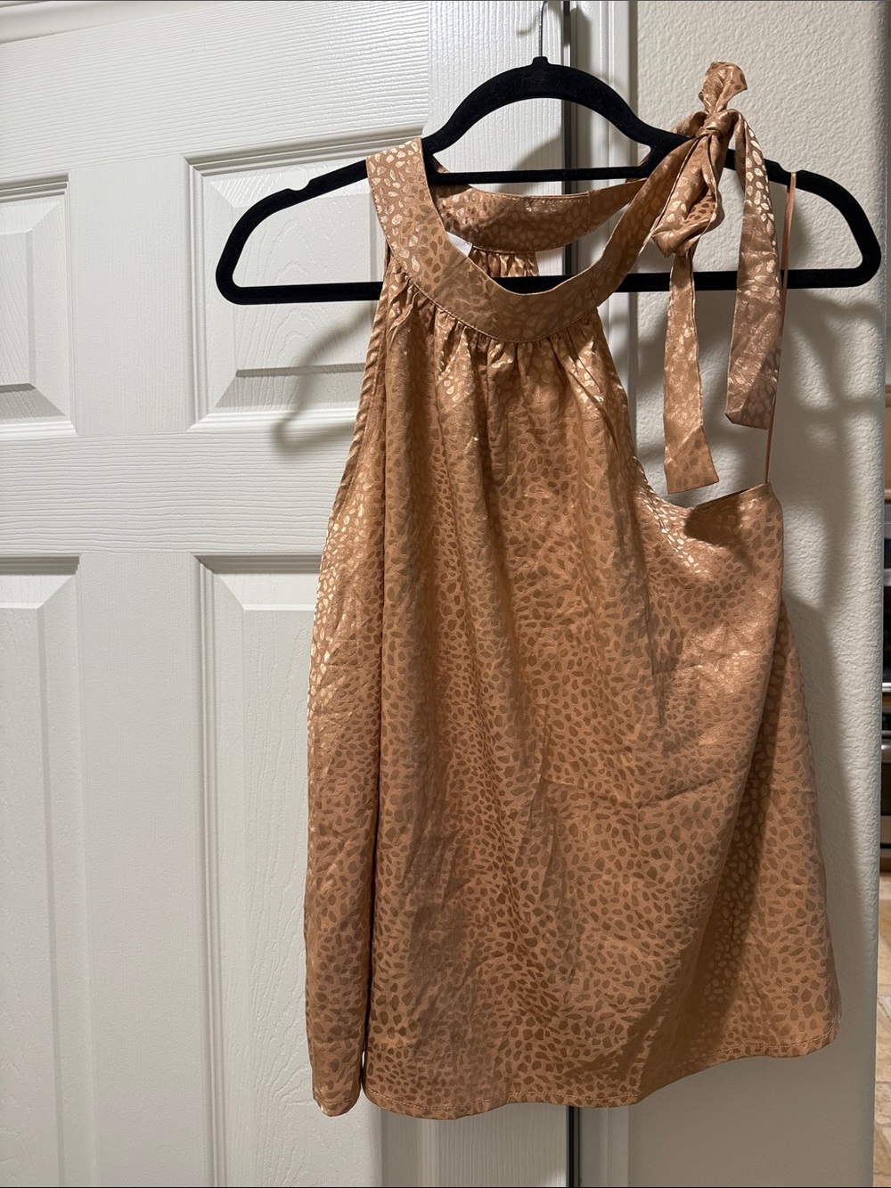 Women's Shimmery Tie-Shoulder Halter Top in Tan